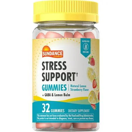 Sundance Vitamins Stress Support Gummies + GABA and Lemon Balm Gummies Natural Lemon Strawberry Flavor
