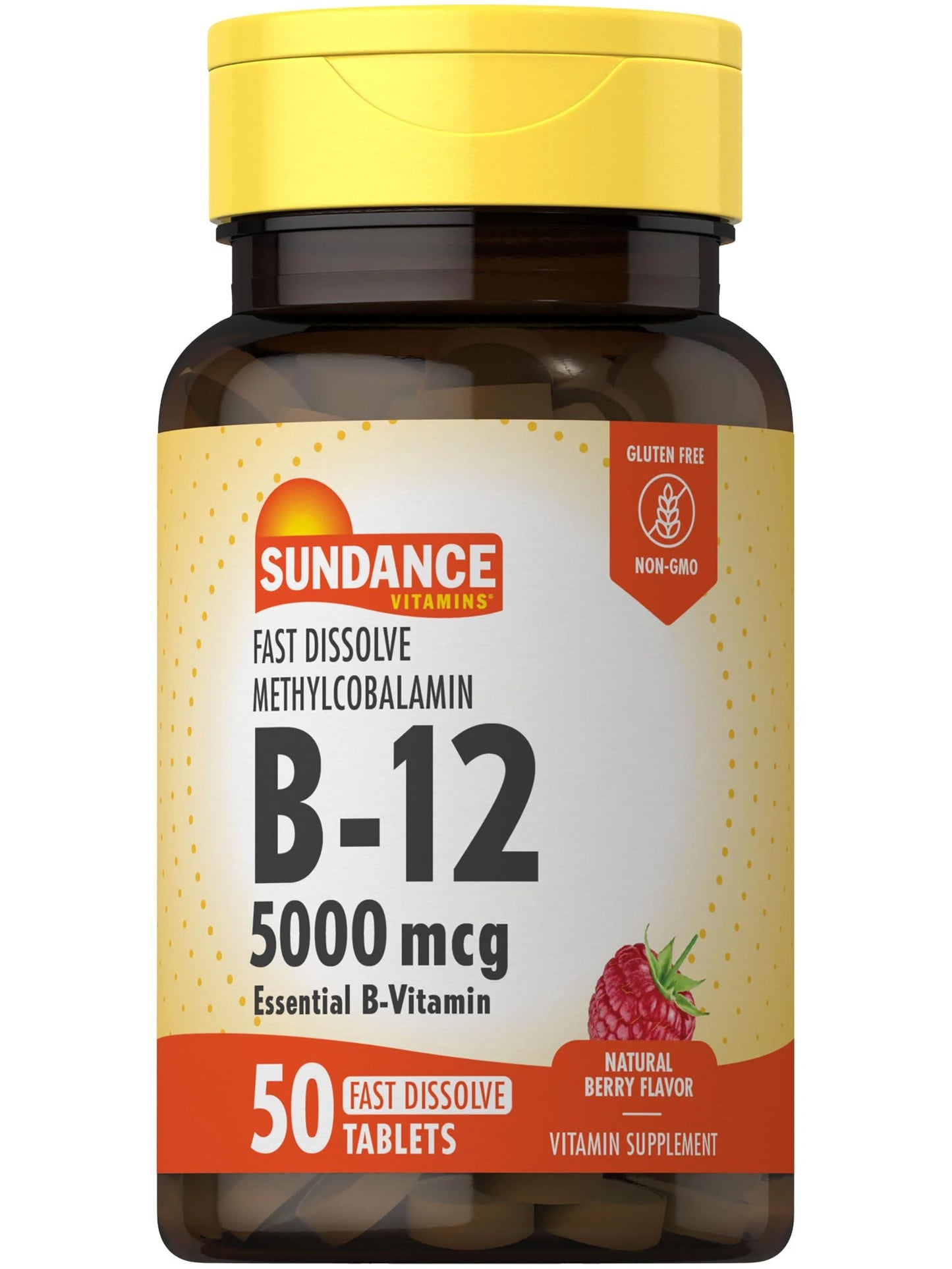 Sundance Vitamin B12 Fast Dissolve | 5000 mcg | 50 Fast Dissolve Tablets | As Methylcobalamin | Natural Berry Flavor | Vegetarian, Non-GMO