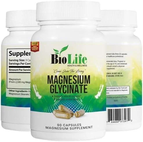 Biolife Magnesium Glycinate Supplement for Men and Women - 275mg Magnesium Glycinate Capsules - 90 Count