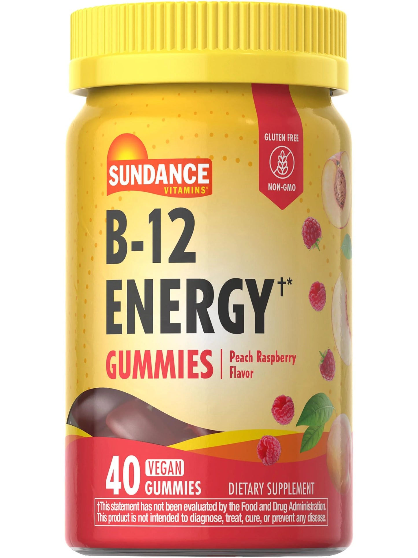 Sundance Vitamin B-12 Energy Gummies | 40 Count | Peach Flavor | Vegan, Non-GMO, and Gluten Free Supplement